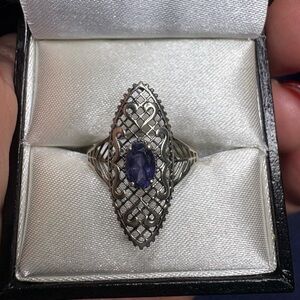 Ring Filigree Setting 925 Sterling Silver Amethyst Gemstone Feminine